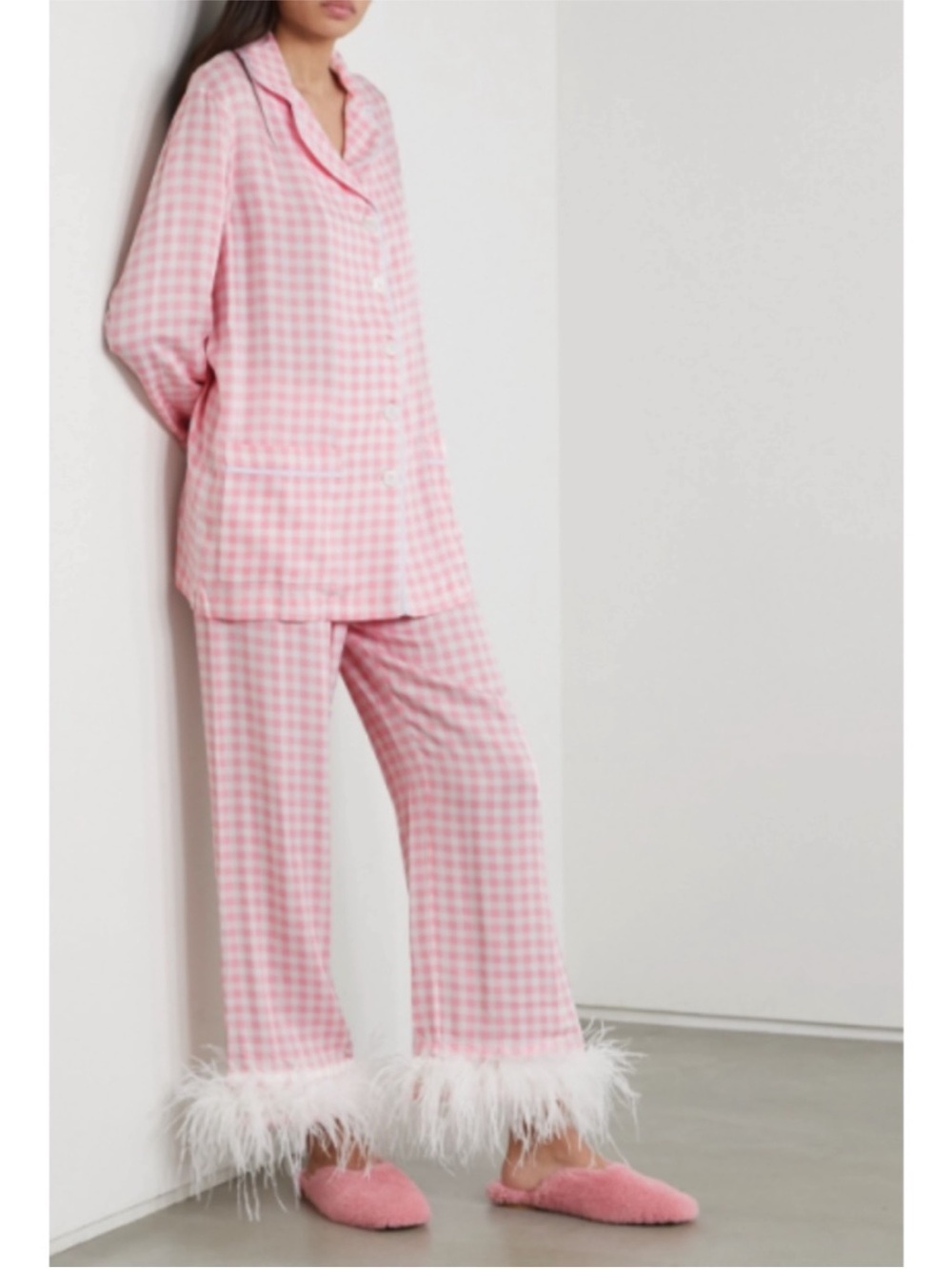 NEW Sleeper Party Pajama Set with Feathers Pink Vichy Medium